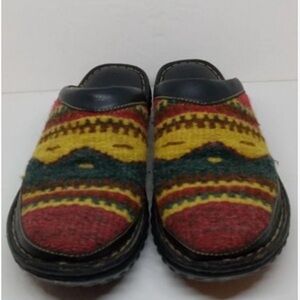 Born Multicolor Wool-Pattern Clogs with Leather Trim